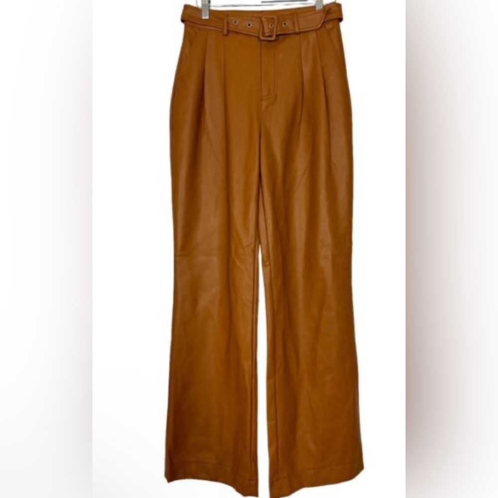 7 For All Mankind Medium Womens Vegan Leather Wide Leg Pleated Belted Pants NWT